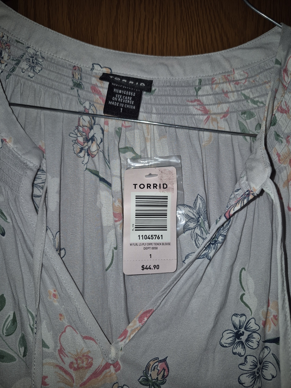 Torrid Pale Gray/Lilac Floral Georgette Peasant Blouse.